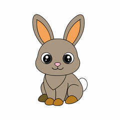 Adorable High Contrast Bunny Rabbit Mascot Vector Illustration on White Background.