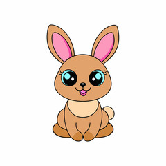 Adorable High Contrast Bunny Rabbit Mascot Vector Illustration on White Background.