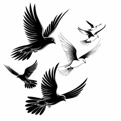 Obraz premium Flying pigeons background. Hand drawn vector illustration.