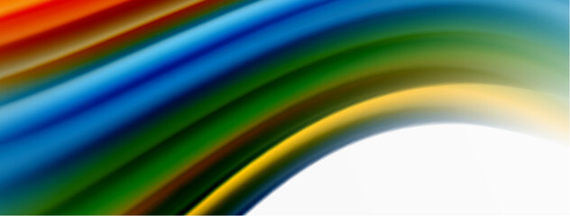 Rainbow color silk blurred wavy line background on white, luxuriously vibrant visually captivating backdrop. Stunning blend of colors reminiscent of rainbow, silky and gracefully blurred wavy pattern