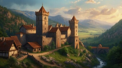 Fototapeta premium Fantasy game art old castle