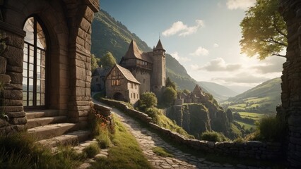 Obraz premium Fantasy game art terrace on the castle