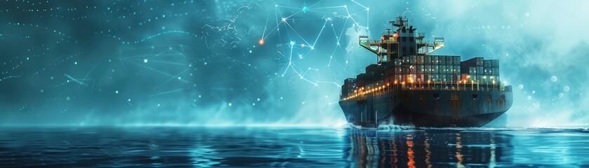 Fototapeta premium Futuristic cargo container ships utilize technology for global logistics