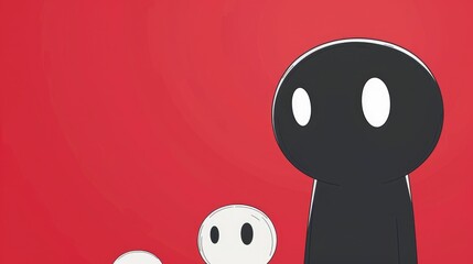  Vector illustration of multiple robots on a red background, simple design, flat vector graphic with white outlines, white and black color palette, minimalistic style, high resolution