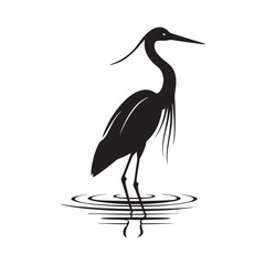 Fototapeta premium Heron on water black silhouette logo vector, heron on water icon illustration