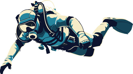 A man in a blue diving suit is swimming underwater © Ziyasier