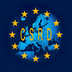 Illustration saying CSRD which stands for Corporate Sustainability Reporting Directive of the European Union