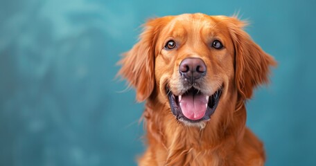 Fototapeta premium Golden Retriever Dog Smiling Against Blue Background