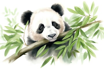 Naklejka premium A serene panda, wildlife element, watercolor illustration, soft pastels, isolated on white background