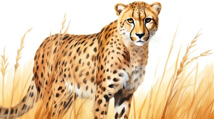 Obraz premium A swift cheetah, wildlife element, watercolor illustration, energetic colors, isolated on white background