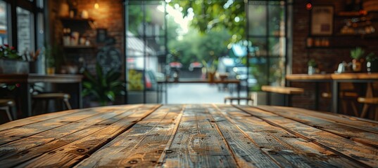 Empty Coffee Table in Defocused Coffee Shop Background
