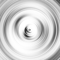 Black and white radial motion effect. Abstract rounded background. Grayscale curves and sphere. Monochrome gradient rings and circles wallpaper. Colorless texture backdrop and banner.