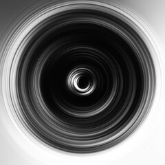 Black and white radial motion effect. Abstract rounded background. Grayscale curves and sphere. Monochrome gradient rings and circles wallpaper. Colorless texture backdrop and banner.