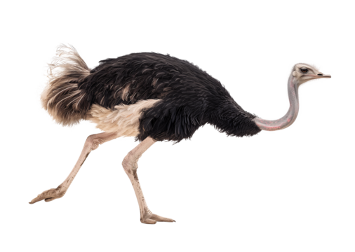 Fast running Ostrich bird in fast motion on isolated background