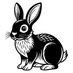 Dynamic High Contrast Bunny Rabbit Silhouette Vector Illustration on White Background.