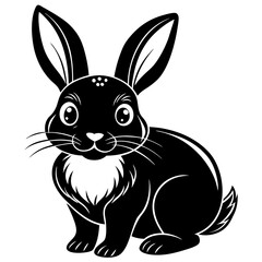 Dynamic High Contrast Bunny Rabbit Silhouette Vector Illustration on White Background.