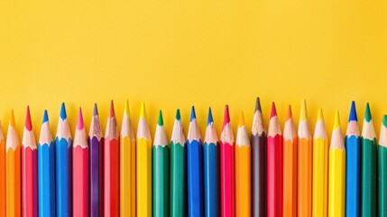 Colorful pencils border yellow background