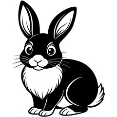 Dynamic High Contrast Bunny Rabbit Silhouette Vector Illustration on White Background.