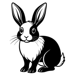 Dynamic High Contrast Bunny Rabbit Silhouette Vector Illustration on White Background.