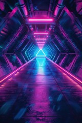 Futuristic modern spaceship triangle corridor