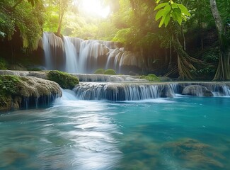 Tranquil Waterfall in Lush Tropical Forest