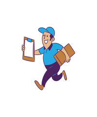 Vector of a courier delivering a package, suitable for templates, banners, etc