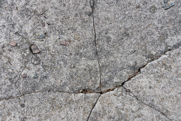 The texture of cracked stone, concrete.