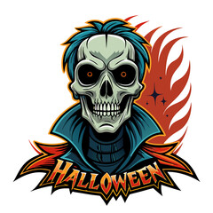  Happy Halloween! Halloween with Skull for T-shirt Design. Spooky Halloween Illustration. 