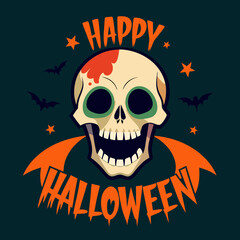  Happy Halloween! Halloween with Skull for T-shirt Design. Spooky Halloween Illustration. 