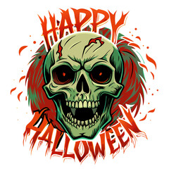  Happy Halloween! Halloween with Skull for T-shirt Design. Spooky Halloween Illustration. 