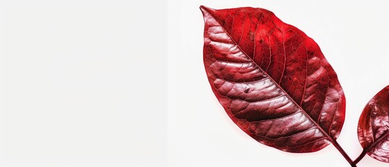 Bright red leaf with a white background and open copyspace