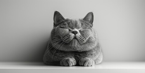 Smiling Grey Cat Relaxing on White Surface Indoors
