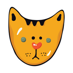 funny cat face cartoon drawing isolated on white background. Favorite pet. For the design of pet products. Children's illustration. Cute and beautiful cat, hand drawn. Animals vector illustration.