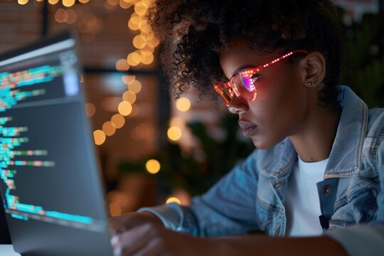 Software engineer programming with focus