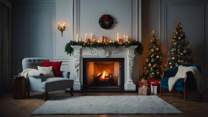 fireplace with christmas decorations