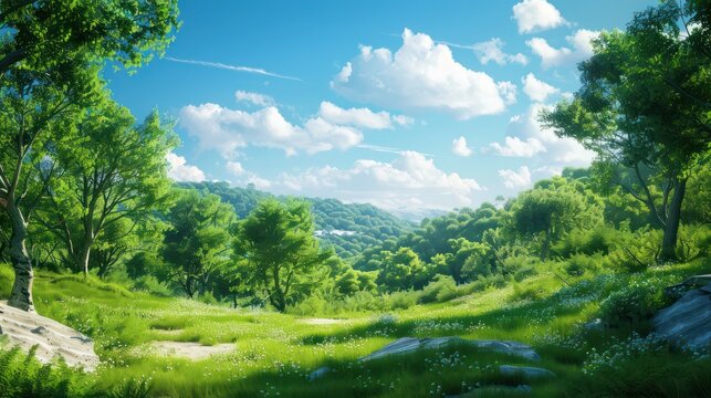 landscape green forset with mountain