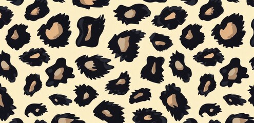 Leopard Print Pattern With Brown, Tan, and Black Spots on a Cream Background