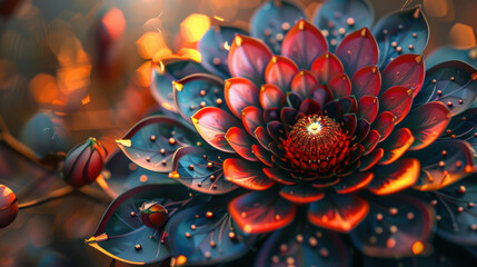 Colorful mandala is growing, creating the universe with flowers and lights