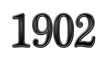 black metal 3d design of number 1902 on white background.