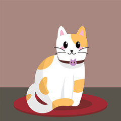 cute cat sitting in the room illustration with a carpet as a mat