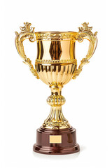 Gold trophy cup isolated on a white background. Created with Generative AI technology.