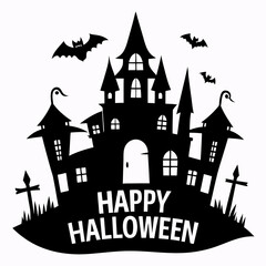 Happy Halloween with a haunted house silhouette vector  illustration 
