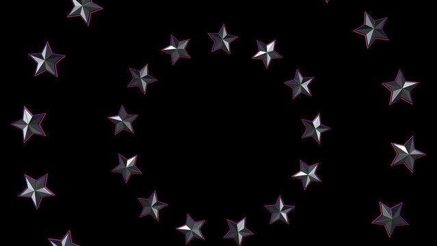 circular 3d star rotating animation, on transparent background, easy to edit