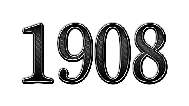 black metal 3d design of number 1908 on white background.