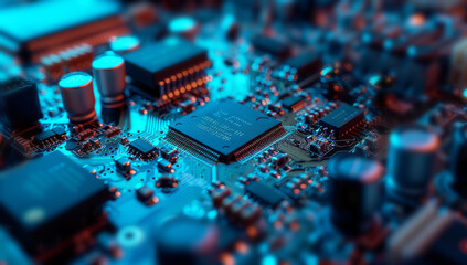 Detailed image of a complex circuit board and chip