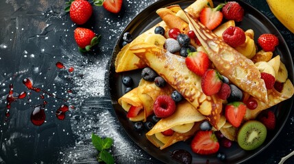 Delectable Assortment of Crepes Filled with Fresh Fruits for a Colorful Brunch Delight