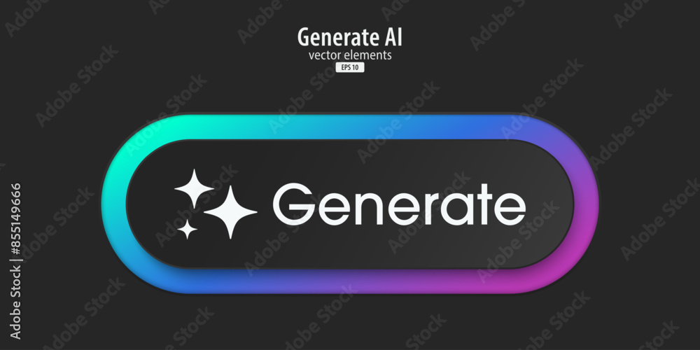 Poster Generate AI button. Neumorphic bar. Artificial intelligence and Machine learning technology concept. AI enters by command prompt to generate ideas. Neumorphism style. Vector illustration.