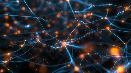 Interconnected nodes and lines creating a neural network visualization, innovative and modern, educational, medical, scientific use, abstract background