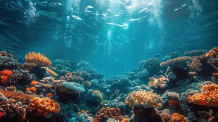 Fototapeta premium Vibrant Coral Reef Under Sunlit Ocean