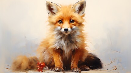 Obraz premium Cute red fox cub sitting on a white background